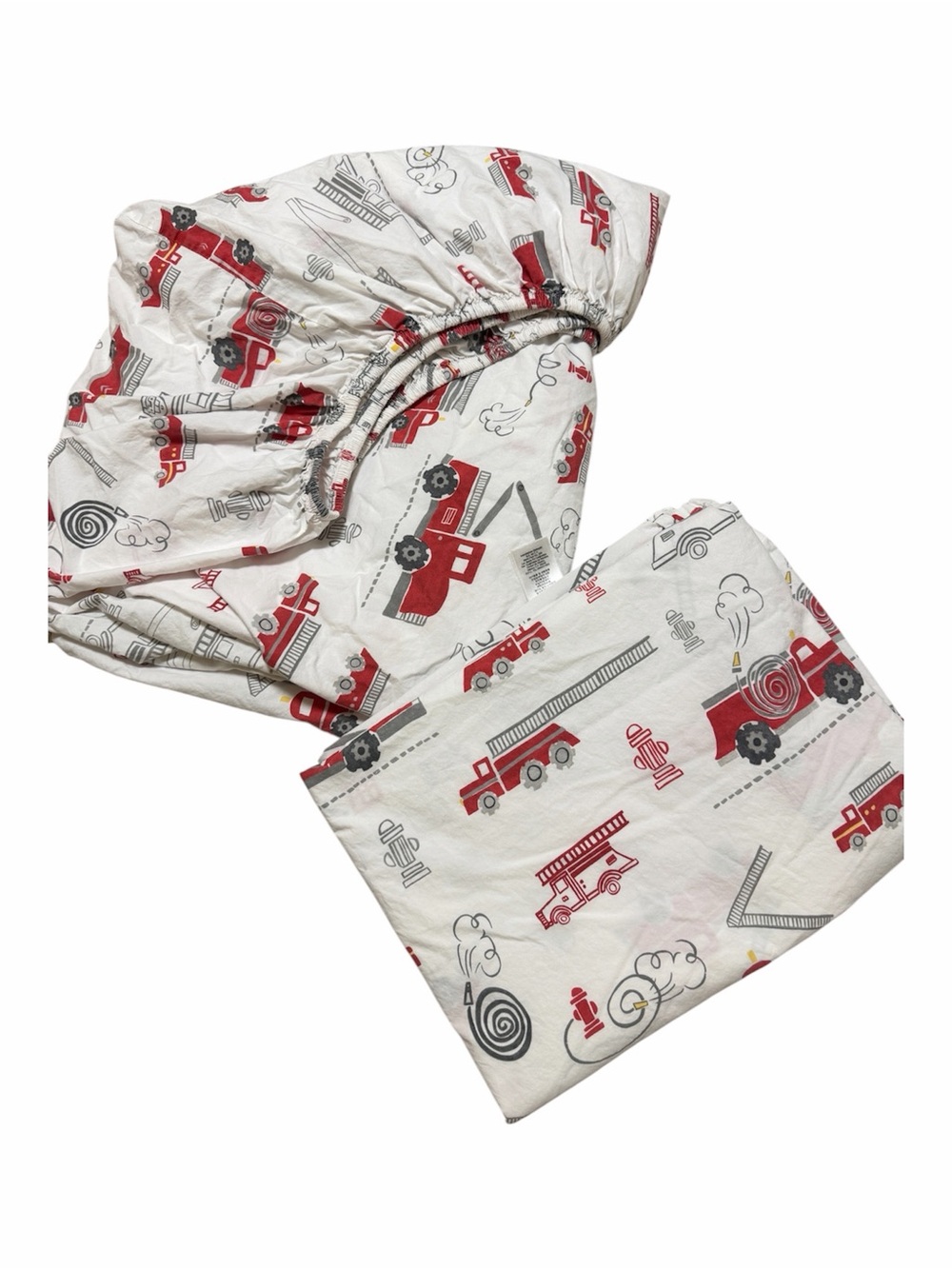 Pottery Barn Kids Builder Firetruck Twin Flat Fitted Sheet Set Organic Cotton 2p